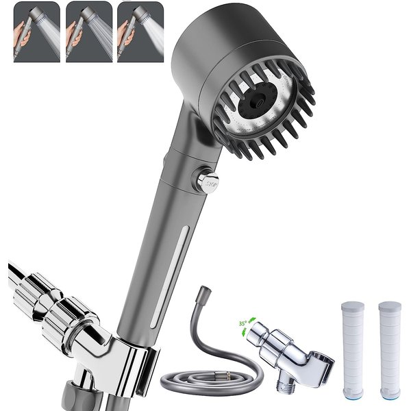 Shower Head with Handheld, Shower Heads High Pressure, High Flow Even with Low Water Pressure-Hand Held Showerhead Set,3 Modes Filtered Showerhead with 59″Replacement Hose/Bracket/Cotton Filters