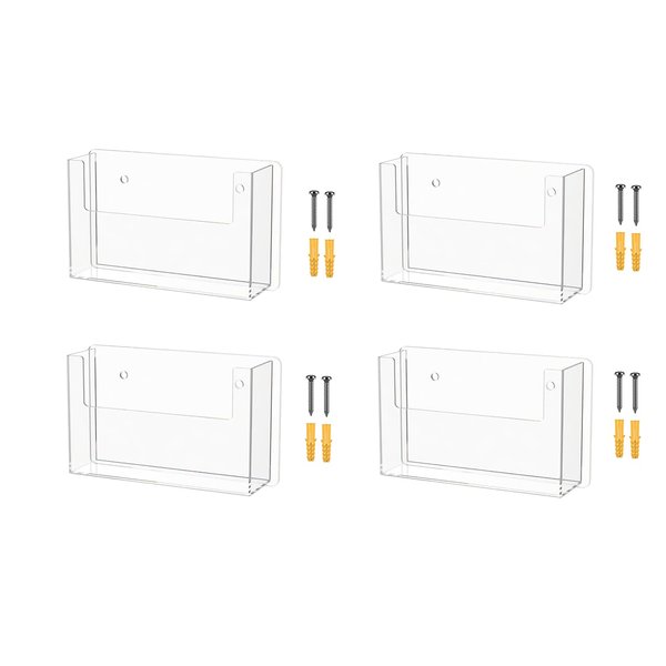 Marketing Holders 4 Pack Postcard Holder Slot Literature Wall Mount Clear Acrylic 6" x 4" Single Pocket Display System Catalog Organizer Take One Hand Out