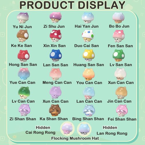 BEEMAI Mushroom Cat Series Blind Pack (5PCs in one Bag) Random Design Cute Figures Collectible Toys Birthday Gifts