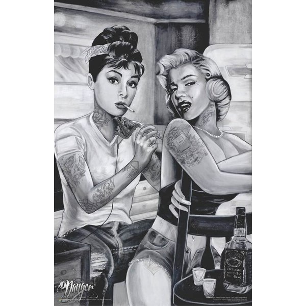 Marilyn Monroe & Audrey Hepburn Tattoo Scene by James Danger Harvey - Mini Poster - 11" x 17"