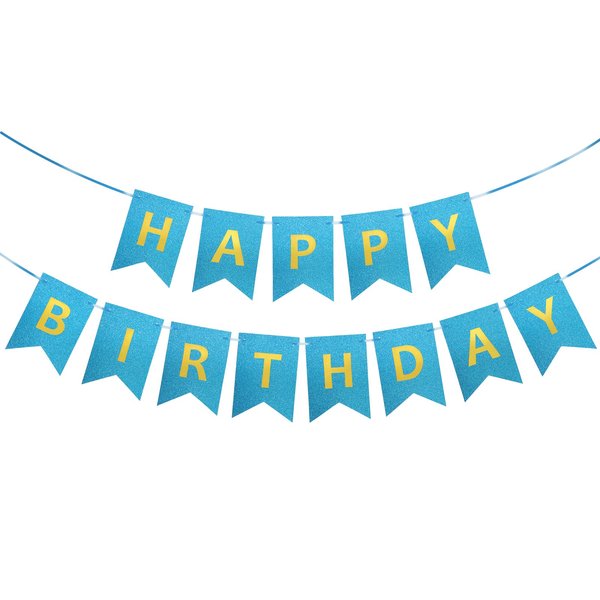 Clabby Happy Birthday Banner Shiny Happy Birthday Sign Happy Birthday Bunting with Shiny Letters for Birthday Party Decoration Supplies(Blue)