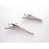 Small blue stone silver metal alligator hair claw clip clamp for fine thin hair (Size: 1.75)