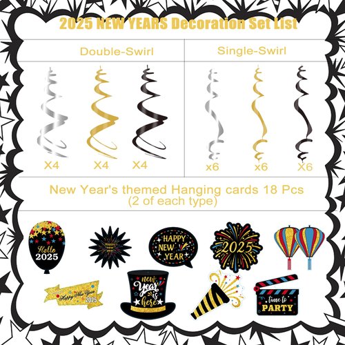 48 Pieces 2025 New Year Hanging Swirl Decorations 2025 Hanging Swirl Set for Birthday Party Supplies for Home (Colorful)