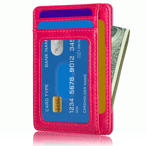 TOURSUIT Travel Minimalist Slim Front Pocket Wallet for Men Women, RFID Blocking Credit Card Holder Case (Rose Red)
