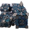 ORIFANTOU 7PCS Metal DND Dice Set Black Blue D&D Dice with Box, Debris RPG D and D Dice Dungeons and Dragons Role Playing Game Polyhedral Dice Set D20 D12 D10 D8 D6 D4