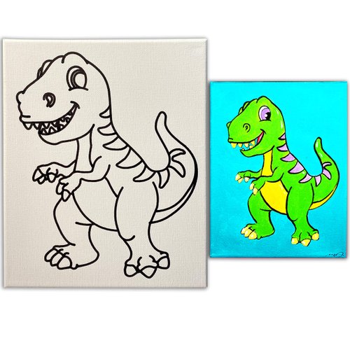 8x10 Pre Drawn Stretched Canvas Painting for Kids | Custom theme | Birthday Gift Dinosaur Theme | Paint Party Gift Favor | DIY Party