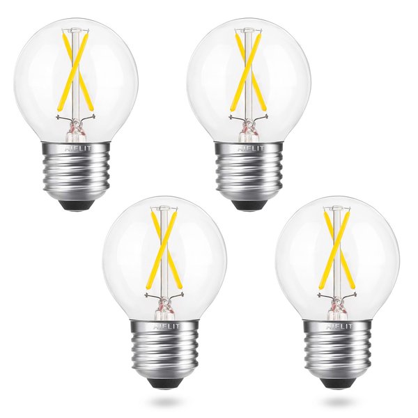 AIELIT LED 2W (25 Watt Equivalent) Light Bulbs, Bright White 5000K, Dimmable Energy Saving Globe Bulb, E26 Medium Screw Base LED Edison Bulb for Indoor Decoration, Table/Desk Lamp, Clear Glass, 4 Pcs