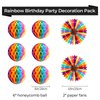 PatiCool Happy Birthday Party Decorations Pack with Rainbow Happy Birthday Banner, Honeycomb Balls, Circle Dot Garland, Paper Fans and Hanging Swirls Streamers