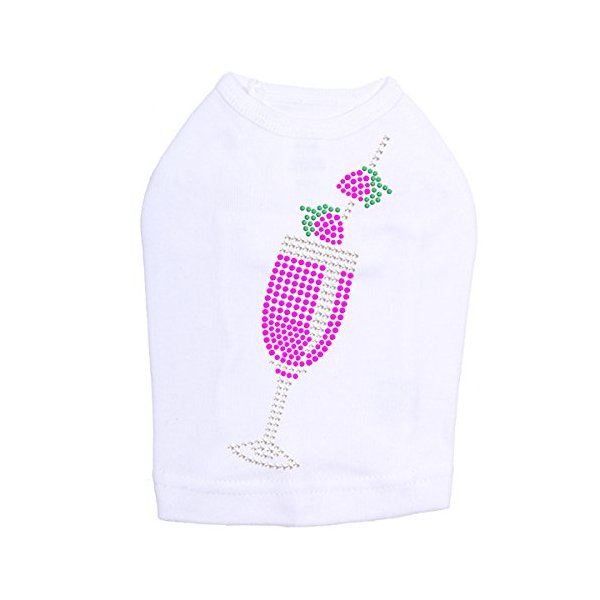 Strawberry Daiquiri - Swarovski Rhinestones - Dog Tank, S White