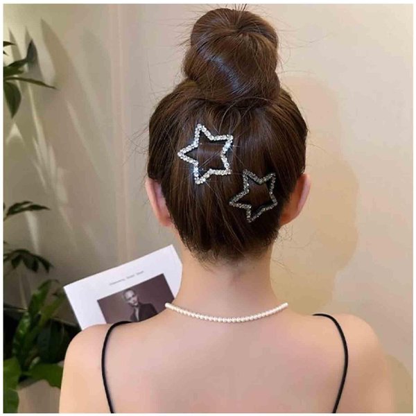 Aneneiceera Crystal Star Snap Clip Silver Rhinestone Hair Pin Barrette Cz Hair Clip Daily Hairpins Clip Crystal Star Headpieces Decorative Hair Accessories for Women and Girls (Silver)