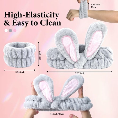 Ondder Spa Headband for Washing Face Bunny Ear Spa Headbands and Wristbands for Skincare Face Wash Head Bands & Wrist Bands for Women Girls