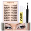 TOOCHUNAG Clusters Lash Extension Kit Natural Cluster Eyelash Extensions Wispy Individual Lashes Clusters Kit with Clear Lash Glue and Eyelash Clusters Tweezers(180pcs,C Curl)