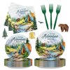 Iemctsy Let The Adventure Begin Decorations - 96PCS Adventure Awaits Party Decorations Paper Plates Napkins Disposable Dinnerware Sets for Baby Shower Birthday Christmas Party decorations Serves 24