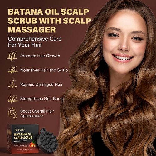 Batana Oil Scalp Scrub with Scalp Massager, Scalp Exfoliator Shampoo with Rosemary to Nourish, Clarify and Hair Growth, Scalp Treatment for Dandruff, Build Up, Dry, and Itchy Scalp Relief, 10.93 oz