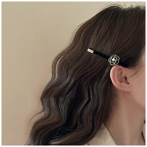 Ximdble Vintage Camellia Flower Hair Clip Barrette Camellia Flower Hairpin Black Camellia Head Clip Barrette Black Flower Hair Accessories for Women