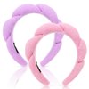Wecoe 2pcs Skincare Headband For Washing Face Makeup Spa Headband Face Wash Headband Cute Pink Purple Puffy Sponge Bubble Headband Hair Accessories For Women Girls Kids Teens Gifts
