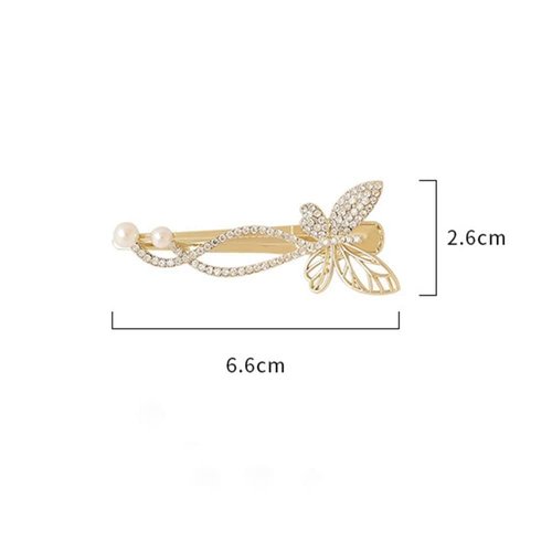 Gold Hair Clip Duckbill Clip Rhinestone Pearl Butterfly Alloy Hair Pins Women Hair Accessories(Pearls)，Clips and Barrettes，Hair Clips
