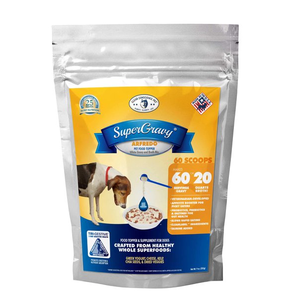 Clear Conscience Pet SuperGravy ARFredo | Natural Dog Food Gravy Topper - Hydration Broth Food Mix - Human Grade – Kibble Seasoning for Picky Eaters – Gluten Free & Grain Free, White, 60 Scoop, 01086
