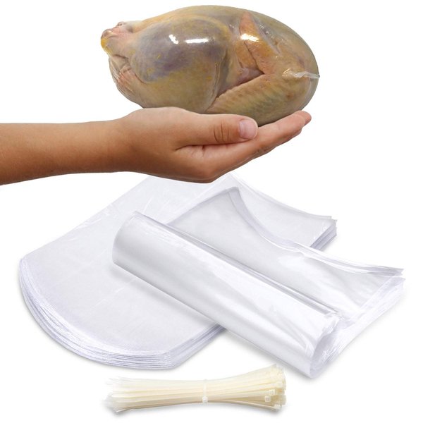 Poultry Shrink Bags - 25 Clear 10" x 16" for Whole Chickens or Rabbits w/ 25 zip ties included / 2.5 Mil Freezer Safe Commercial Grade BPA BPS Free