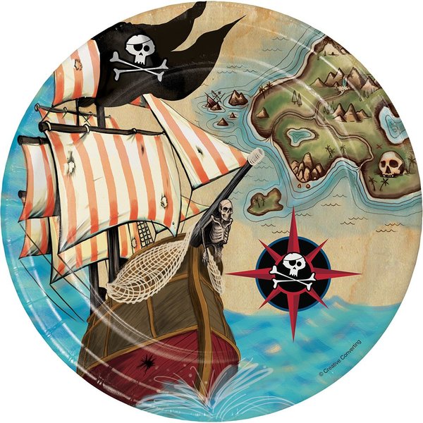 Creative Converting Pirate's Map Sturdy Style Paper Dessert Plates (8 Count), 7"