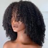 walnut hair Afro Kinky Curly Human Hair Wig with Bangs Full Machine Made Scalp Top Wig Glueless Virgin Brazilian Afro Curly Wigs for Black Women 200 Density Natural Color 22 inch