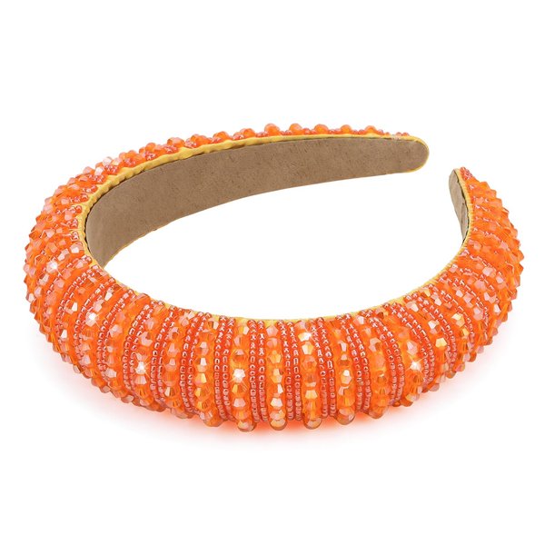 Wecoe Orange Headband Fashion Rhinestone Headband Women Padded Headband Fancy Bling Diamond Sparkle Crystal Beaded Headband Cute Hair Band Holiday Hair Accessories For Women Girls Gifts