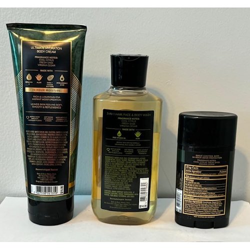 Bath Body Work Men's Collection Woodlands Trio Gift Set - Body Cream, 3 in 1 Hair, Face & Body Wash, and Antiperspirant Deodorant (Packaging may vary)