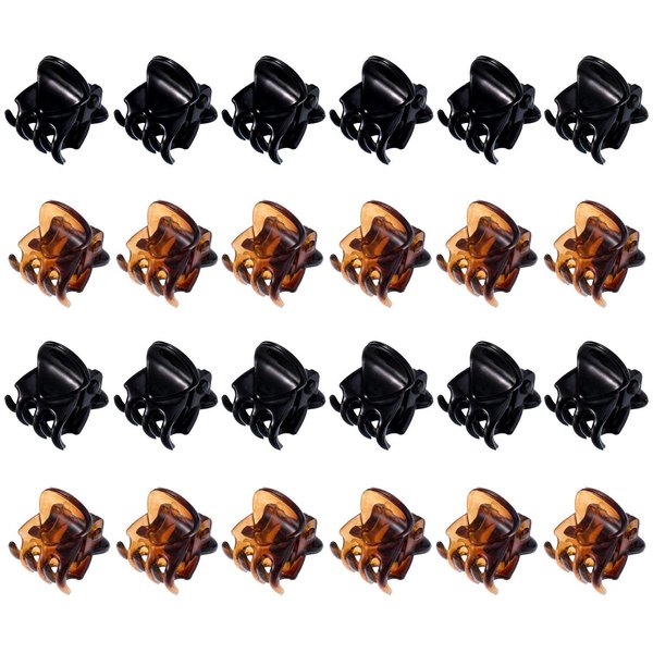 HOTOP 24 Pcs Small Mini Hair Clips Tiny Hair Claw Clips, Small Hair Clamps Non Slip Tiny Plastic Jaw Clips for Girls and Women(Black, Brown)