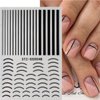 6 Sheets Black French Tip Nail Stickers Smiling Waves Line Nail Art Stickers Black White Line Nail Design Supplies Self-Adhesive Nail Decals for Women DIY Nail Decoration Accessories