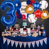 Baseball Balloons 3rd Birthday Decorations for Boys, Baseball Party Decorations Baseball Sports Theme Party Supplies, 40 inch Foil Number Balloons Number 3 Balloon Blue Red White Sports Balloon Kits