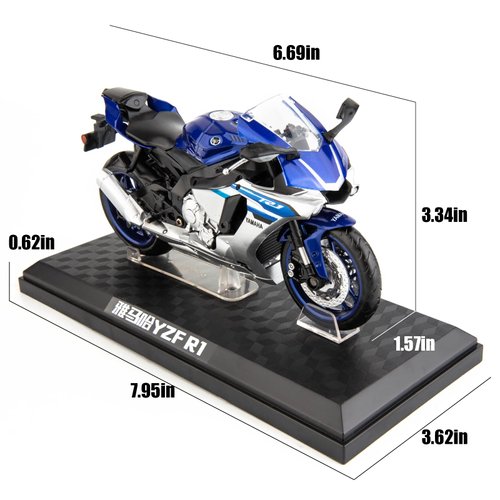 MSZ 1/12 Compatible for Yamaha YZF-R1 Motorcycle,Collector Motorcycle Replica with Display Stand and Helmet Keychain,Toy Motorcycles for 3-9 Year Old Boys Blue