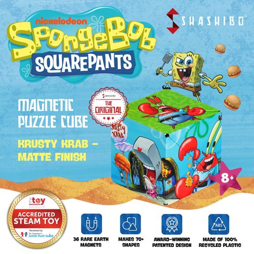 SHASHIBO Spongebob Shape Shifting Box - Award-Winning, Patented Magnetic Puzzle Cube w/ 36 Rare Earth Magnets - Fidget Cube Transforms Into Over 70 Shapes (Spongebob Squarepants - Krusty Krab)