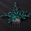 Teyglen Bridal Crystal Hair Comb Full Green Rhinestone Wedding Hair Comb Simple Green Crystal Hair Piece Bridal Hair Accessories Sparkly Headpiece for Women Bride Girls