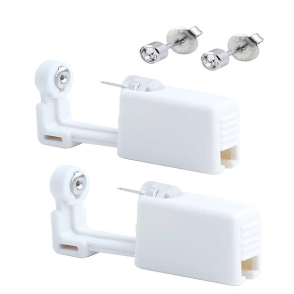 AM RIGHT THIRTY 2 Pack Self Ear Piercing Gun Earring Disposable Piercing Kit No Pain Easy Use Ear Piercing Gun Kit Tool with Stud (White Crystal-4mm)