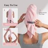 MABAO 2 Pack Microfiber Hair Towel Wrap for Women, Quick Dry Hair Turban Towel with Elastic Band, Microfiber Plopping Towel for Curly Hair, Long & Thick Hair 26.3" X 40"(Pink, White)