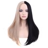 PATTNIUM Black and Blonde Wig Long Straight Wig Black Blonde Wig for Women Split Wig Two Tone Wig Half Black Half Blonde Wig Middle Part Wig Heat Resistant Synthetic Wig Halloween Cosplay Costume Wig (Black and Blonde)