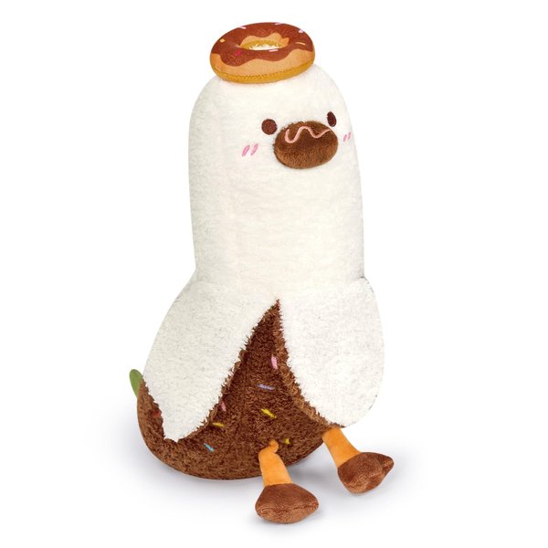 PEACH CAT Donut Banana Duck Plush Pillow with Chocolate Body Doughnut Banana Duck Stuffed Animal Gift for Kids White and Brown 12"