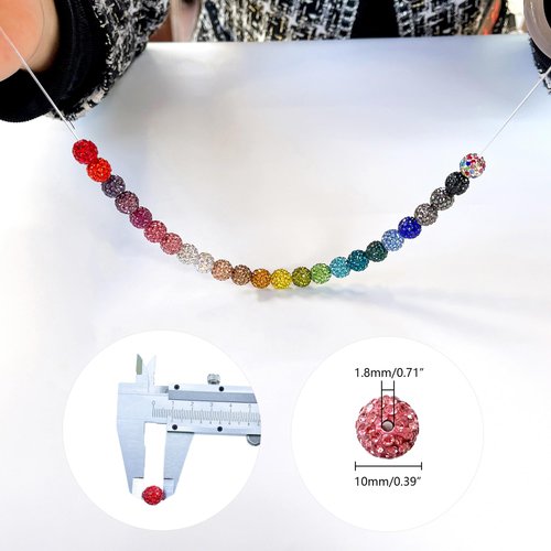 JEBBO 240pcs 24 Colors Rhinestones Beads 10mm Pave Disco Ball Beads Polymer Clay Rhinestone Round Crystal Diamond Beads for Jewelry Making European Style Bracelets Christmas Decor