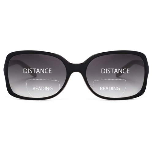 JM Classic Bifocal Reading Glasses Square Stylish Gradient Sunglasses Readers for Women +2.25 Black