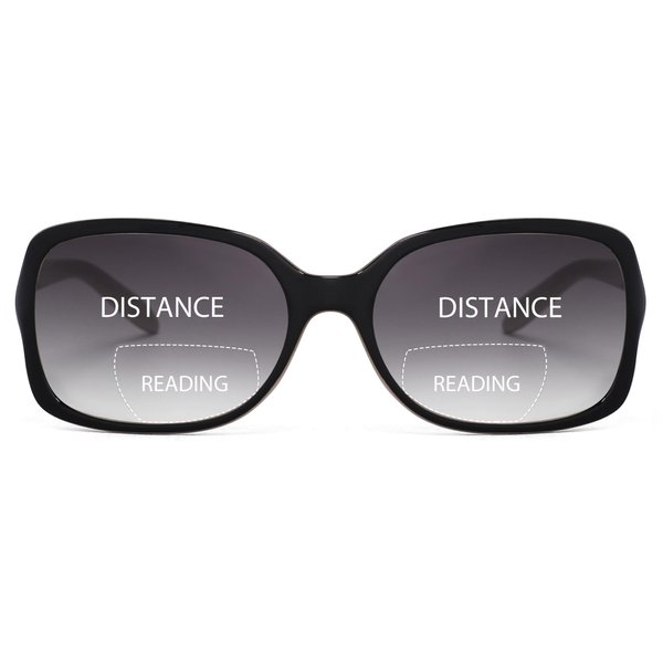 JM Classic Bifocal Reading Glasses Square Stylish Gradient Sunglasses Readers for Women +2.25 Black