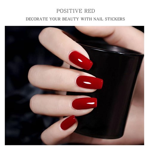 JMEOWIO Semi Cured Gel Nail Strips Bright Red Gel Nail Stickers Nail Supplies Nail Art Design Decoration Accessories