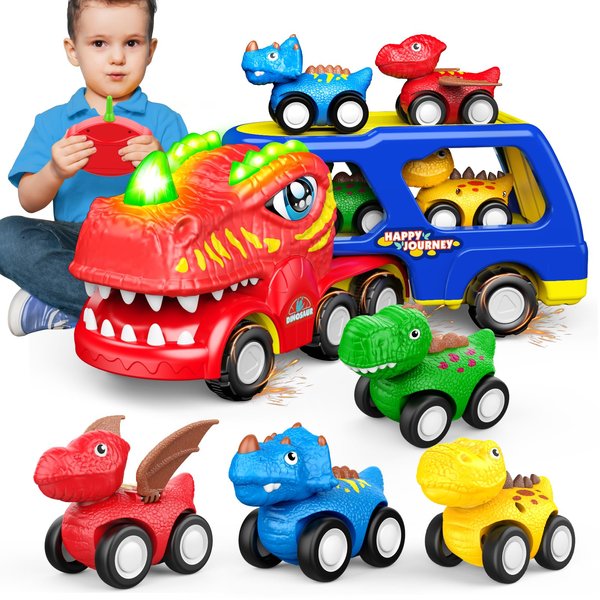 SnapGlowz Toddler Toys 2-3, Dinosaur Play Sets for Kids 3-5 Remote Control Car for Toddlers 1-3 Toddler Car Toys with Light & Music Dinosaur Toys for Kids 2-4 Christmas Xmas Gifts for Kids 3-5