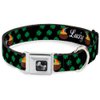 Dog Collar Seatbelt Buckle St Pats Lucky Pot of Gold Shamrocks Scattered Black 13 to 18 Inches 1.5 Inch Wide