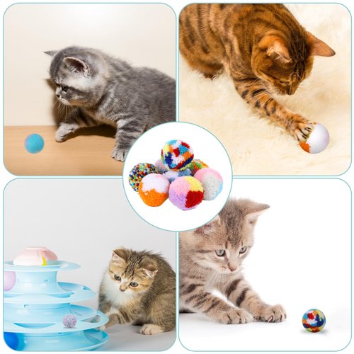 Hariendny 8 Pcs Colorful Cat Pom Pom Ball Toys Assorted Color Cat Ball Toys 2-inch Cats Interactive Plush Toy Ball Woolen Yarn Cat Balls Kitten Chasing Balls Soft Plush Cat Ball for Cats Kitten