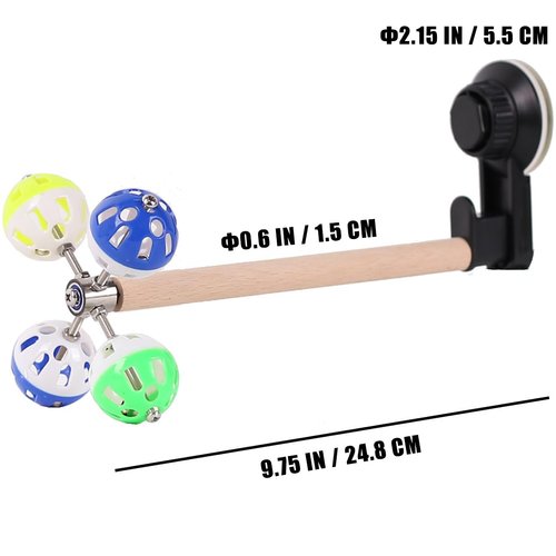 Window Glass Bird Perch Toy with Suction Cup, Small Bird Stand Perch Toy with Rotating Balls Spinning Bird Toys for Paraket Budgies Parrot Conure Cockatiel