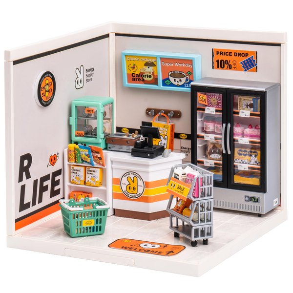 ROBOTIME DIY Miniature Dollhouse Kit for Girls Mini House with Accessories Model Supply Store Kit with LED to Build Decent Birthday Gift