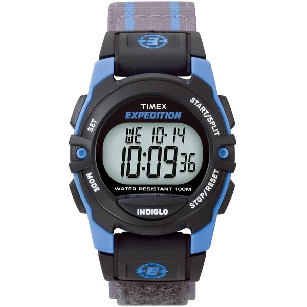 Timex Unisex T49660 Expedition Mid-Size Digital CAT Gray/Blue Stripe Fast Wrap Strap Watch