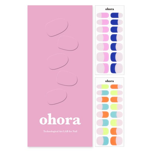 ohora Semi Cured Gel Nail Strips (N Rainbow French) - Extended Size Range, Works with Any Nail Lamps, Salon-Quality, Long Lasting, Easy to Apply&Remove - Includes 2Prep Pads, Nail File&Wooden Stick
