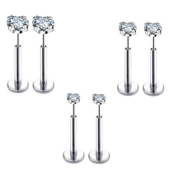COTATI 20G Flat Back Earrings Stud Threadless Tragus Cartilage Lip Medusa Piercing Jewelry Hypoallergenic (Silver,20G 2/3/4mm CZ)