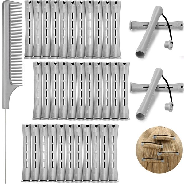 36 Pieces Cold Wave Rod Hair Perm Rods Hair Rollers Perming Rods Curlers with Steel Rat Tail Comb for Hairdressing Styling (Gray, 0.59 Inch)